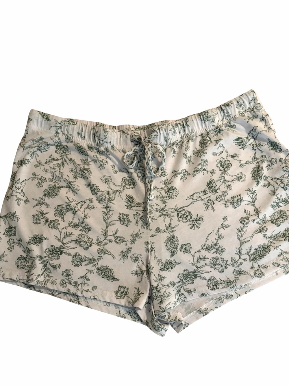 Laura Ashley Cream Sleep Shorts with Green Floral Print